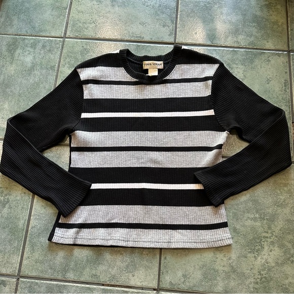 VTG Y2K 90s Striped Ribbed Chunky Knit Sweater - Picture 4 of 10